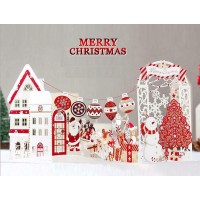 Pop Up Laser Cut Papercraft Diy Merry Christmas Hanging Card Red String Attachable Xmas Balls Snowman Jingle Bell Snowflakes Country Vintage